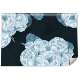 Fototapeta winylowa zmywalna Duże kwiaty - peonie na ciemnym tle - niebieskie