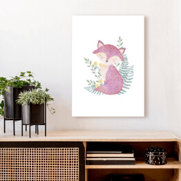 Obraz na płótnie Akwarelowy różowy lis - dziecięcy las