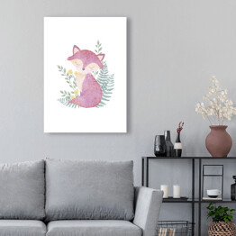 Obraz klasyczny Akwarelowy różowy lis - dziecięcy las