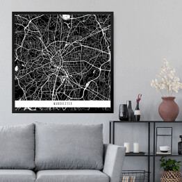Obraz w ramie Mapy miast świata - Manchester - czarny