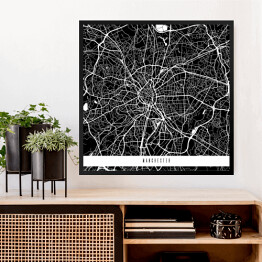 Obraz w ramie Mapy miast świata - Manchester - czarny