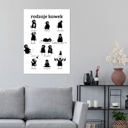 Plakat samoprzylepny Rodzaje kawek - biel - ilustracja