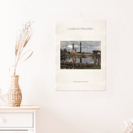 Plakat Camille Pissarro "Na skraju Sekwany w Port Marly" - reprodukcja z napisem. Plakat z passe partout
