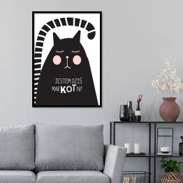 Plakat w ramie Ilustracja - kot z hasłem motywacyjnym
