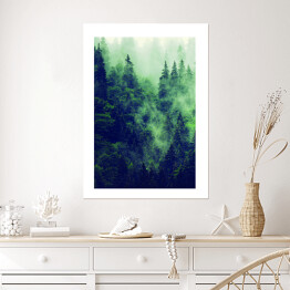 Plakat samoprzylepny Skandynawski las w gęstej mgle