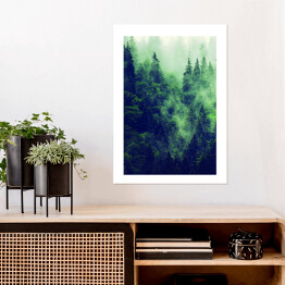 Plakat Skandynawski las w gęstej mgle