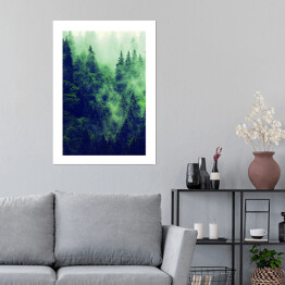 Plakat samoprzylepny Skandynawski las w gęstej mgle