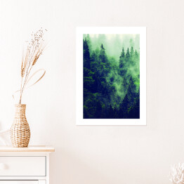 Plakat Skandynawski las w gęstej mgle