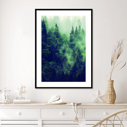 Plakat w ramie Skandynawski las w gęstej mgle