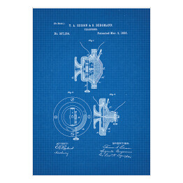 Plakat T. A. Edison, S. Bergmann - telefon - patenty na rycinach blueprint
