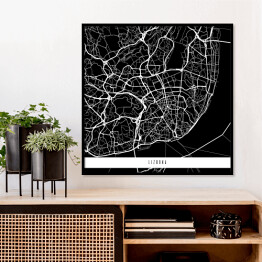 Plakat w ramie Mapy miast świata - Lizbona - czarna