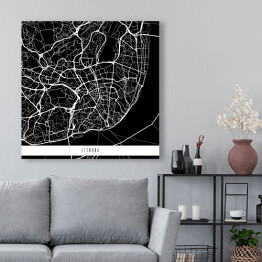 Obraz na płótnie Mapy miast świata - Lizbona - czarna