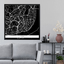 Obraz w ramie Mapy miast świata - Lizbona - czarna
