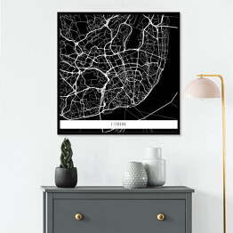 Plakat w ramie Mapy miast świata - Lizbona - czarna