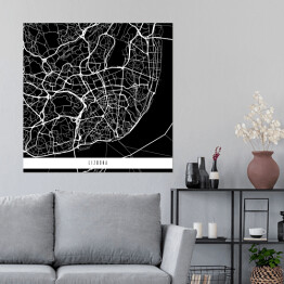 Plakat samoprzylepny Mapy miast świata - Lizbona - czarna