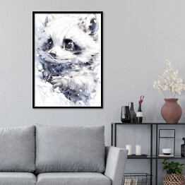 Plakat w ramie Szop pracz - minimalistyczny portret słodki zwierzak