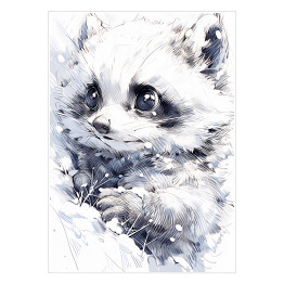 Plakat samoprzylepny Szop pracz - minimalistyczny portret słodki zwierzak
