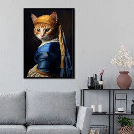 Plakat w ramie Kot à la Jan Vermeer
