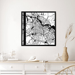 Obraz w ramie Amsterdam - mapy miast świata - biała