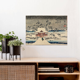 Plakat Utugawa Hiroshige Śnieżna scena w Sanktuarium Benzaiten w stawie w Inokashira. Reprodukcja obrazu