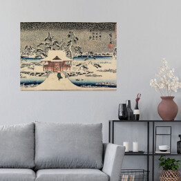 Plakat samoprzylepny Utugawa Hiroshige Śnieżna scena w Sanktuarium Benzaiten w stawie w Inokashira. Reprodukcja obrazu
