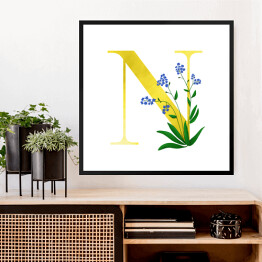 Obraz w ramie Roślinny alfabet - litera N jak niezapominajka