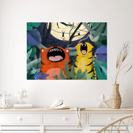 Plakat Dżungla - ryczące tygrysy