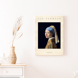 Obraz klasyczny Jan Vermeer "Dziewczyna z perłą"- reprodukcja z napisem. Plakat z passe partout