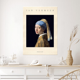 Plakat Jan Vermeer "Dziewczyna z perłą"- reprodukcja z napisem. Plakat z passe partout