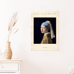 Plakat Jan Vermeer "Dziewczyna z perłą"- reprodukcja z napisem. Plakat z passe partout