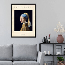 Obraz w ramie Jan Vermeer "Dziewczyna z perłą"- reprodukcja z napisem. Plakat z passe partout