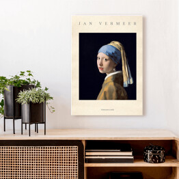 Obraz klasyczny Jan Vermeer "Dziewczyna z perłą"- reprodukcja z napisem. Plakat z passe partout