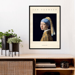 Plakat w ramie Jan Vermeer "Dziewczyna z perłą"- reprodukcja z napisem. Plakat z passe partout
