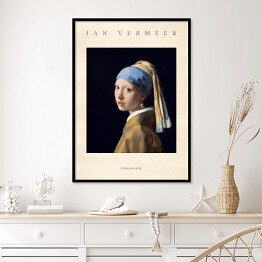 Plakat w ramie Jan Vermeer "Dziewczyna z perłą"- reprodukcja z napisem. Plakat z passe partout