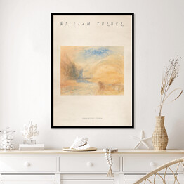 Plakat w ramie William Turner "Górski pejzaż z jeziorem" - reprodukcja z napisem. Plakat z passe partout