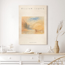 Obraz klasyczny William Turner "Górski pejzaż z jeziorem" - reprodukcja z napisem. Plakat z passe partout