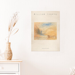 Plakat samoprzylepny William Turner "Górski pejzaż z jeziorem" - reprodukcja z napisem. Plakat z passe partout