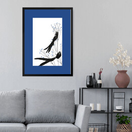 Obraz w ramie Widowbird - dwa czarne ptaki na gałęziach na białym tle - ilustracja