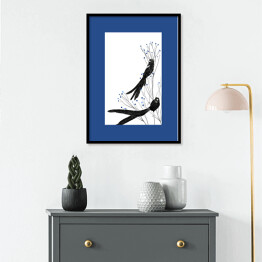 Plakat w ramie Widowbird - dwa czarne ptaki na gałęziach na białym tle - ilustracja