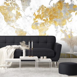 Fototapeta winylowa zmywalna Mapa świata w odcieniach złota na jasnym marmurze