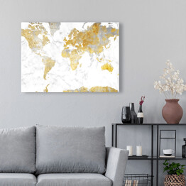 Obraz na płótnie Mapa świata w odcieniach złota na jasnym marmurze