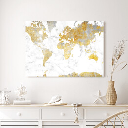 Obraz klasyczny Mapa świata w odcieniach złota na jasnym marmurze