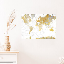 Plakat samoprzylepny Mapa świata w odcieniach złota na jasnym marmurze