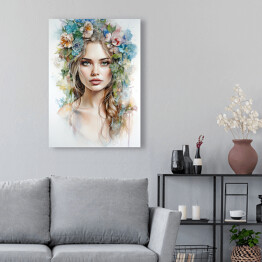 Obraz klasyczny Portret kobieta z kwiatami na głowie