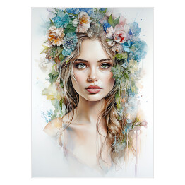 Plakat Portret kobieta z kwiatami na głowie