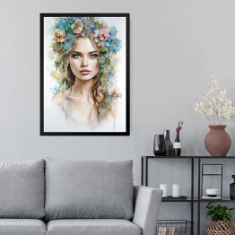 Obraz w ramie Portret kobieta z kwiatami na głowie