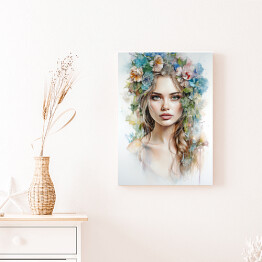 Obraz na płótnie Portret kobieta z kwiatami na głowie