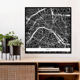 Plakat w ramie Mapa miast świata - Paryż - czarny