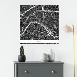 Plakat samoprzylepny Mapa miast świata - Paryż - czarny