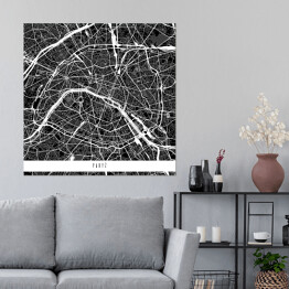 Plakat samoprzylepny Mapa miast świata - Paryż - czarny